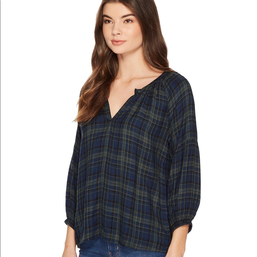 NWT Michael Stars Woven 3/4 Sleeve Spilt Neck Top
